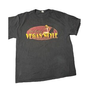 VTG "Get Lucky Vegas Style" Delta Black Graphic  T-Shirt Men's L Single Stitch
